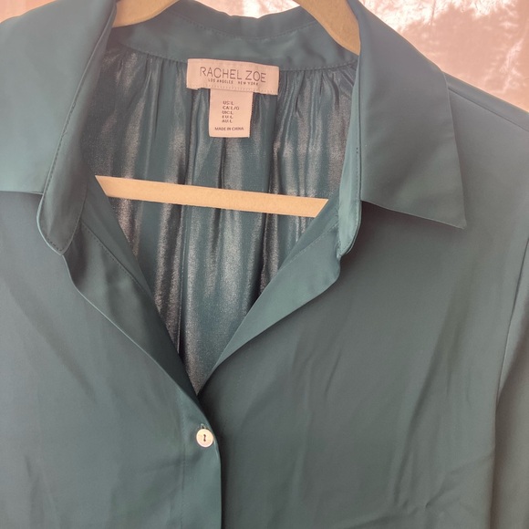 Rachel Zoe Green Button-Down Satin Shirt - Picture 3 of 7